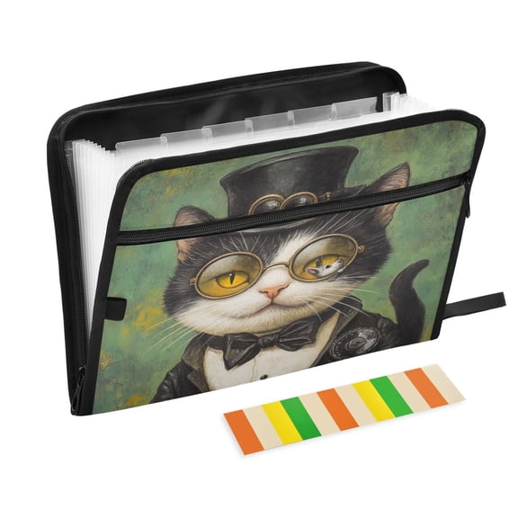 WOBOGO Handsome Milk Cow Cat Expanding File Folder Letter Size Accordion Filing Organizer 13 Pocket Separate Organ Pocket