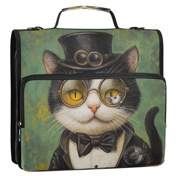 WOBOGO Handsome Milk Cow Cat Ring Binder Bag 1.5in Folder Organizer with Shoulder Strap for 13Inch Laptop and 500 Sheets of Paper