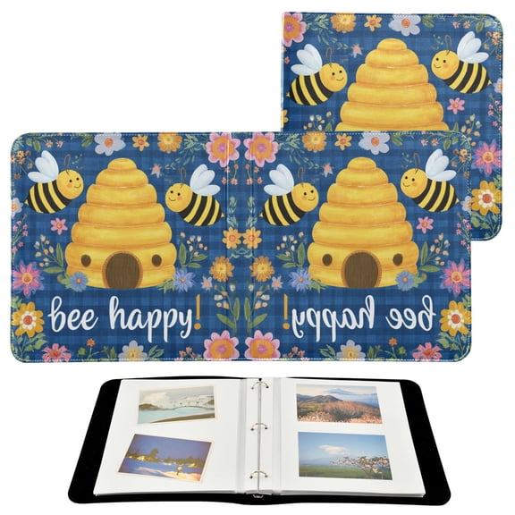 WOBOGO Happy Bees Photo Albums 20 Pages Large Capacity DIY Self-adhesive Page PU Leather Cover for Family Wedding Anniversary Baby Vacation Photos 2411.8in