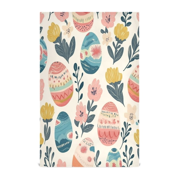 WOBOGO Happy Easter Eggs Kitchen Towel 1 Piece Large Cotton Dishcloth Premium Absorbency Set with Hanging Loop