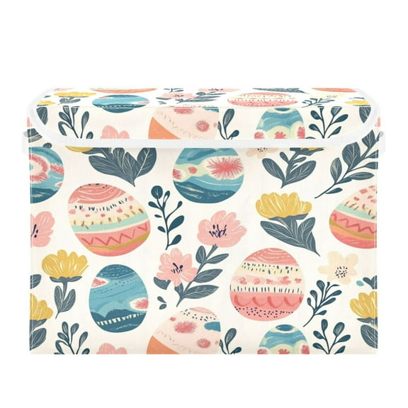 WOBOGO Happy Easter Eggs Large Collapsible Storage Box Flip Lid Fabric Decorative Organizer Container Basket with Handles 16.512.611.8in