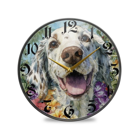 WOBOGO Happy English Setter Dog Acrylic Wall Clock Battery Operated 9.5in Silent No Tick Bedroom Living Room Office Classroom Decoration