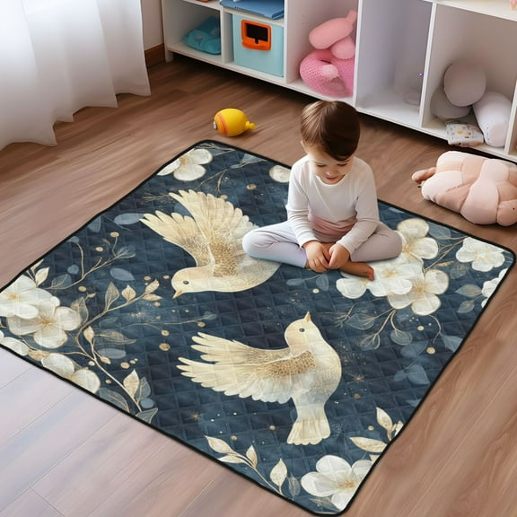 WOBOGO Happy Flying Birds Baby Playmats Extra Large Waterproof Rollable Activity Pads for Toddlers 5050inch