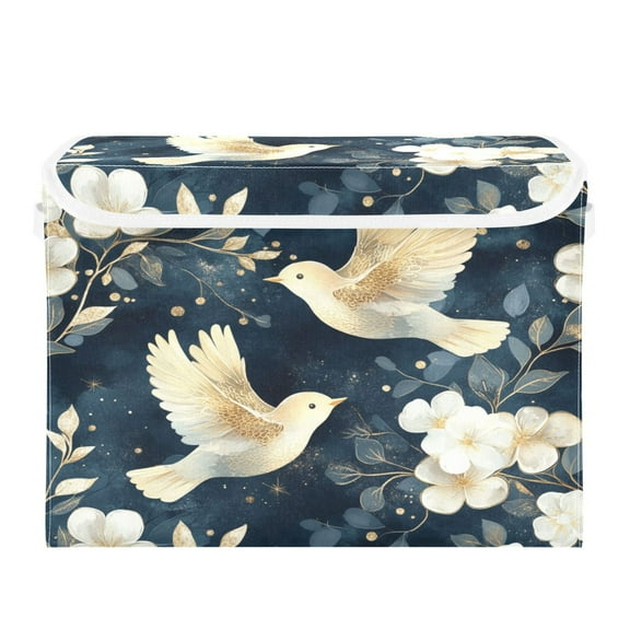 WOBOGO Happy Flying Birds Large Collapsible Storage Box Flip Lid Fabric Decorative Organizer Container Basket with Handles 16.512.611.8in