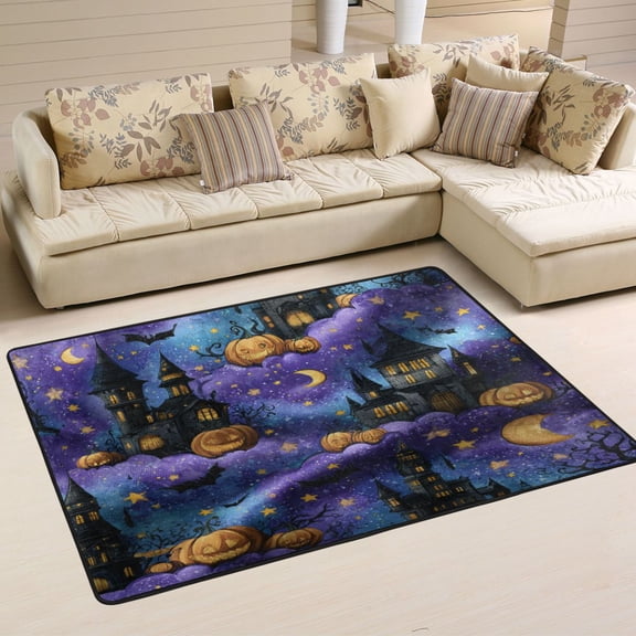 WOBOGO Haunted Castle Carpet Non-Slip Rugs Soft Doormat 72×48in Living Dining Room Bedroom Decorative