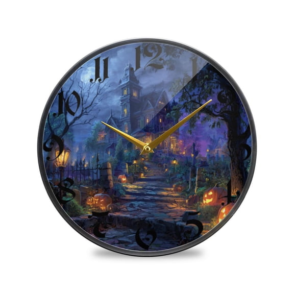 WOBOGO Haunted House Acrylic Wall Clock Battery Operated 9.5in Silent No Tick Bedroom Living Room Office Classroom Decoration
