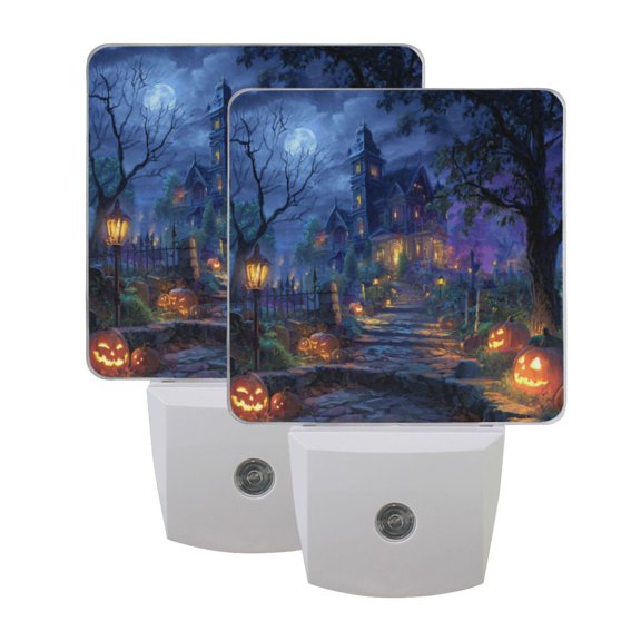 WOBOGO Haunted House LED Night Light 2 Pcs Set 0.5 Watt Wall Plug in Dusk to Dawn Automatic Switch Soft White Light