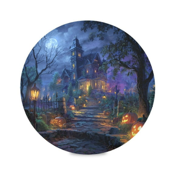 WOBOGO Haunted House Round Placemats Set of 1 Heat Resistant Washable Kitchen Table Decorations 15.4in