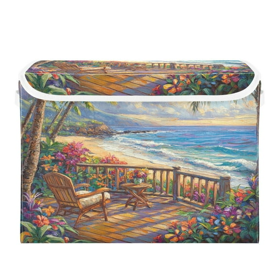 WOBOGO Hawaii Beach Large Collapsible Storage Box Flip Lid Fabric Decorative Organizer Container Basket with Handles 16.512.611.8in