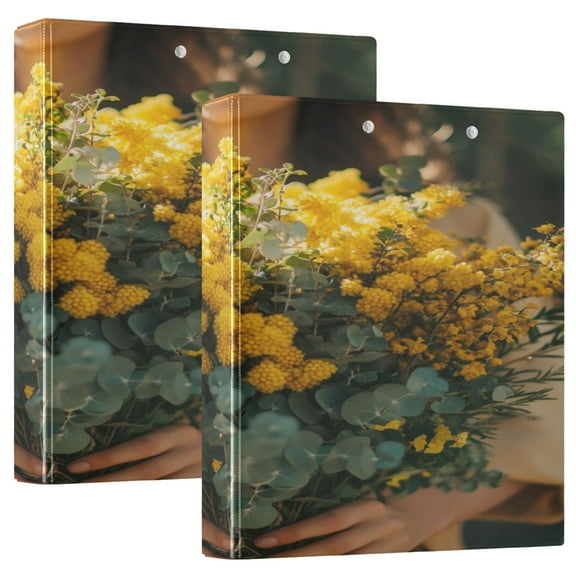 WOBOGO Hold Yellow Flower File Folders Extra Large Capacity to Hold 200 Sheets of Documents Hard Shell Ring Binder for School Home Office