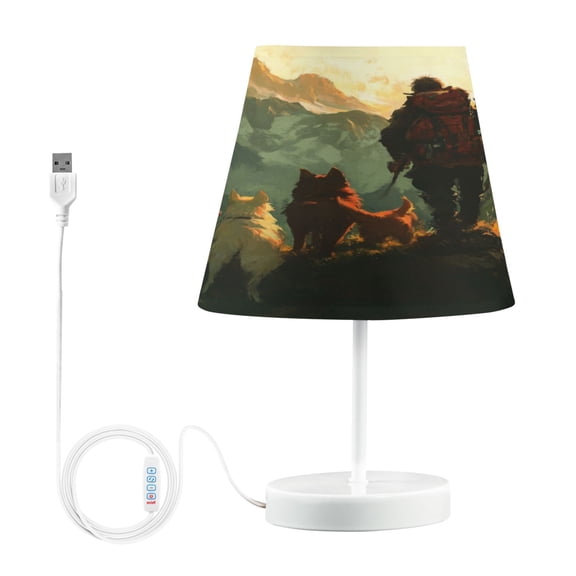 WOBOGO Homeless Man and Dog Table Lamps Bedroom 3-Speed Dimmable Farm Style with Fabric Shade for Reading and Home Office