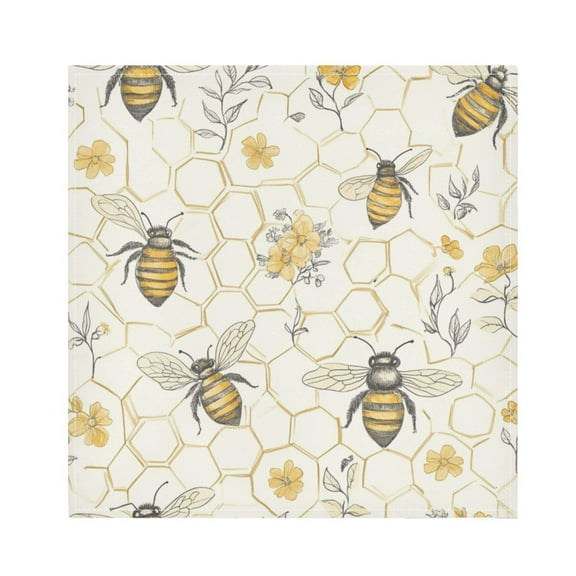 WOBOGO Honeycomb with Bees Pattern Cloth Napkins 4 Pieces Soft Elegant Touch Durable Absorbent Quick Drying for Elegant Dining