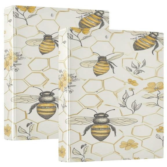 WOBOGO Honeycomb with Bees Pattern File Folders Extra Large Capacity to Hold 200 Sheets of Documents Hard Shell Ring Binder for School Home Office