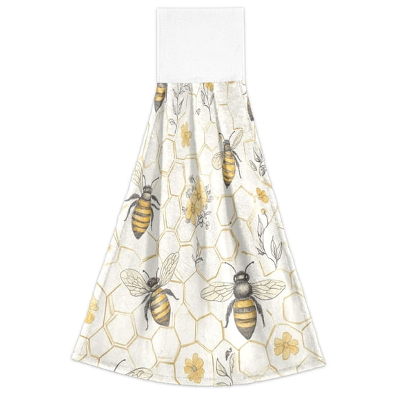 WOBOGO Honeycomb with Bees Pattern Hand Towel Set of 2 Absorbent for Kitchen and Bathroom With Velcro Hanging Loop 18.214in