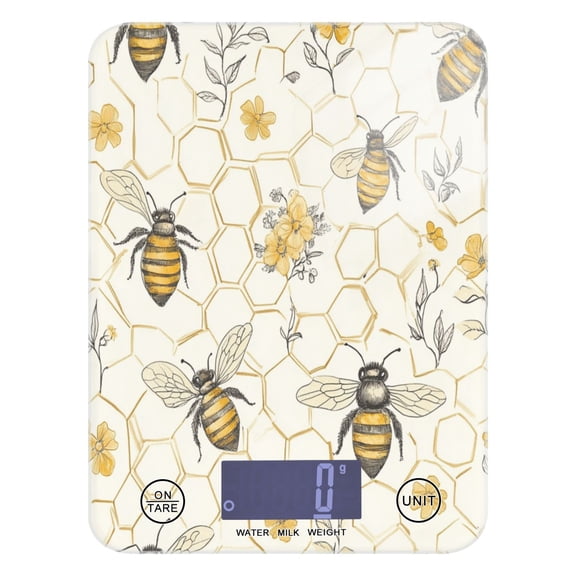 WOBOGO Honeycomb with Bees Pattern Kitchen Scale Digital Gram and Ounce Weighing for Cooking Baking Ketogenic Diet Meal Prep
