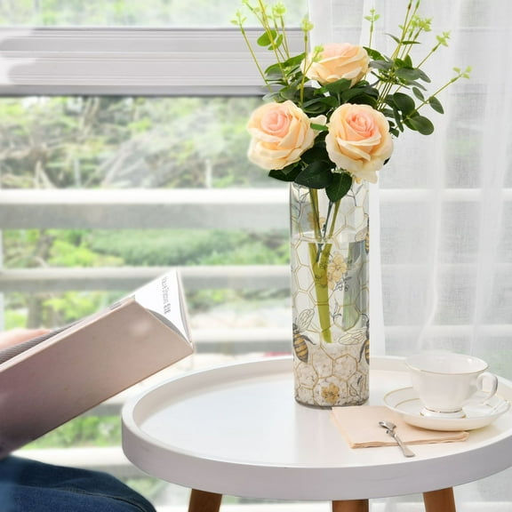 WOBOGO Honeycomb with Bees Pattern Plastic Vase Home or Wedding Decoration Centerpiece Unbreakable 11.83.9in