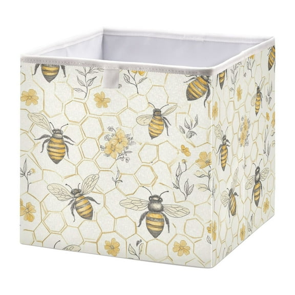 WOBOGO Honeycomb with Bees Pattern Storage Basket Foldable Easy to Clean Durable with Hollow Support Plate with Handle 11.02×11.02×11.02 in