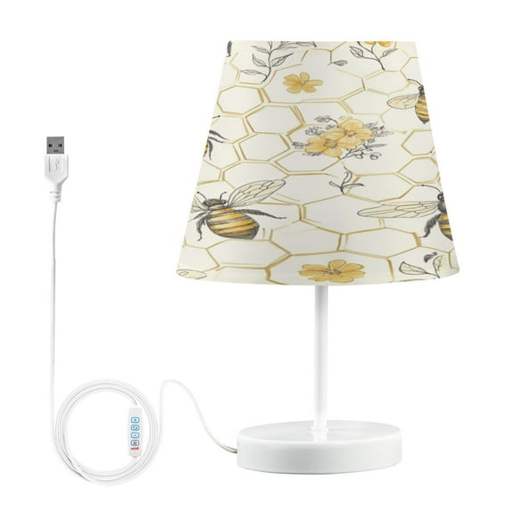 WOBOGO Honeycomb with Bees Pattern Table Lamps Bedroom 3-Speed Dimmable Farm Style with Fabric Shade for Reading and Home Office