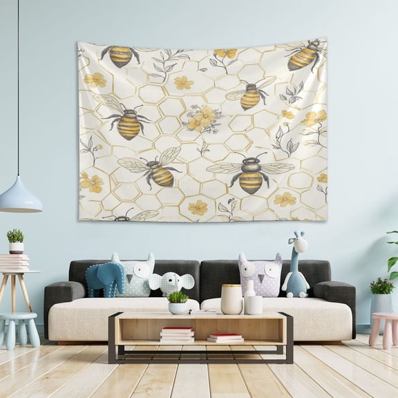 WOBOGO Honeycomb with Bees Pattern Tapestry 60×51in Home Living Room Bedroom Wall Hanging Ornaments