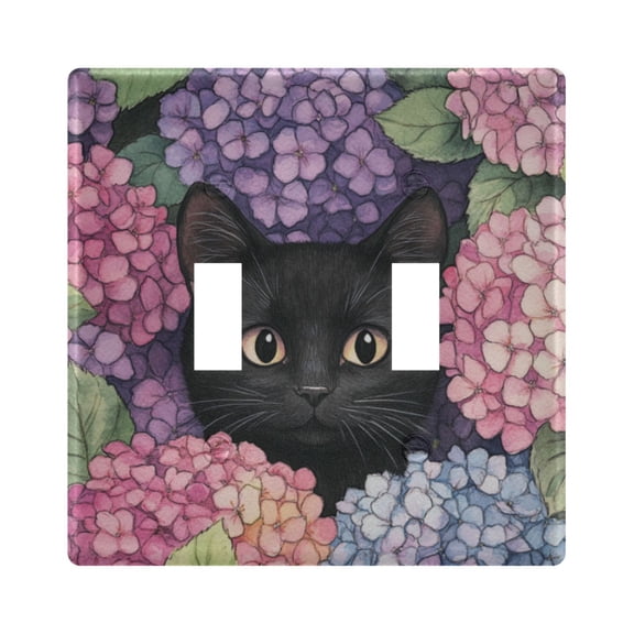 WOBOGO Hydrangea Cat 2-hole Switch Plates PC Flame Retardant Plastic Material Glossy Finish Smooth Touch 4.56x4.48x0.27in