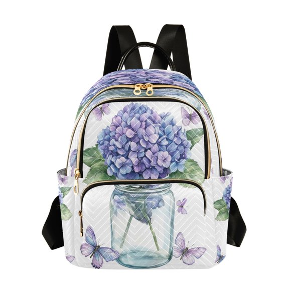 WOBOGO Hydrangea Vase Butterfly Backpack Durable Lightweight Shoulder Bag Built-in Laptop Sleeve and Multiple Utility Compartments