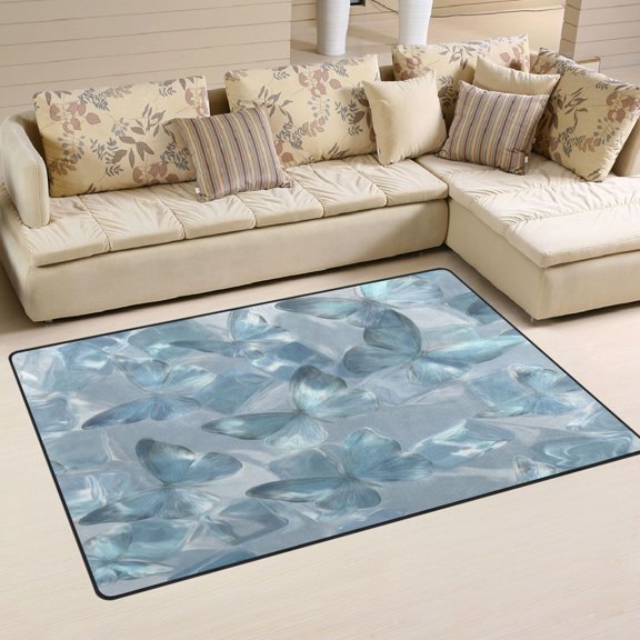 WOBOGO Ice Butterfly Carpet Non-Slip Rugs Soft Doormat 60×39in Living Dining Room Bedroom Decorative