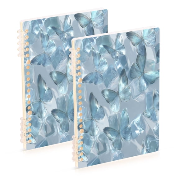 WOBOGO Ice Butterfly Notebook College Horizontal Grid Paper Ink Spill Resistant Water Resistant Cover 8.3x5.7x0.4in