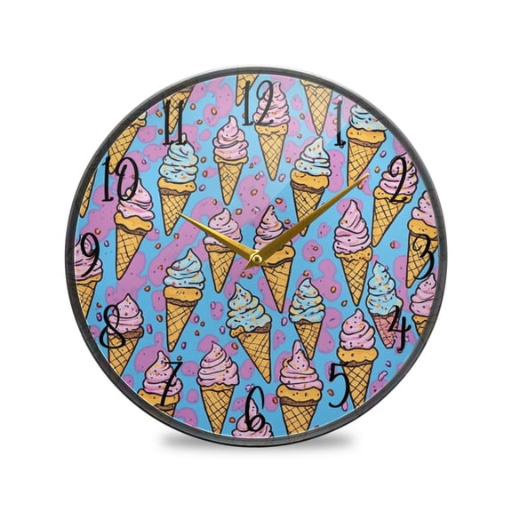 WOBOGO Ice Cream Cones Cartoon Patterns Acrylic Wall Clock Battery Operated 9.5in Silent No Tick Bedroom Living Room Office Classroom Decoration