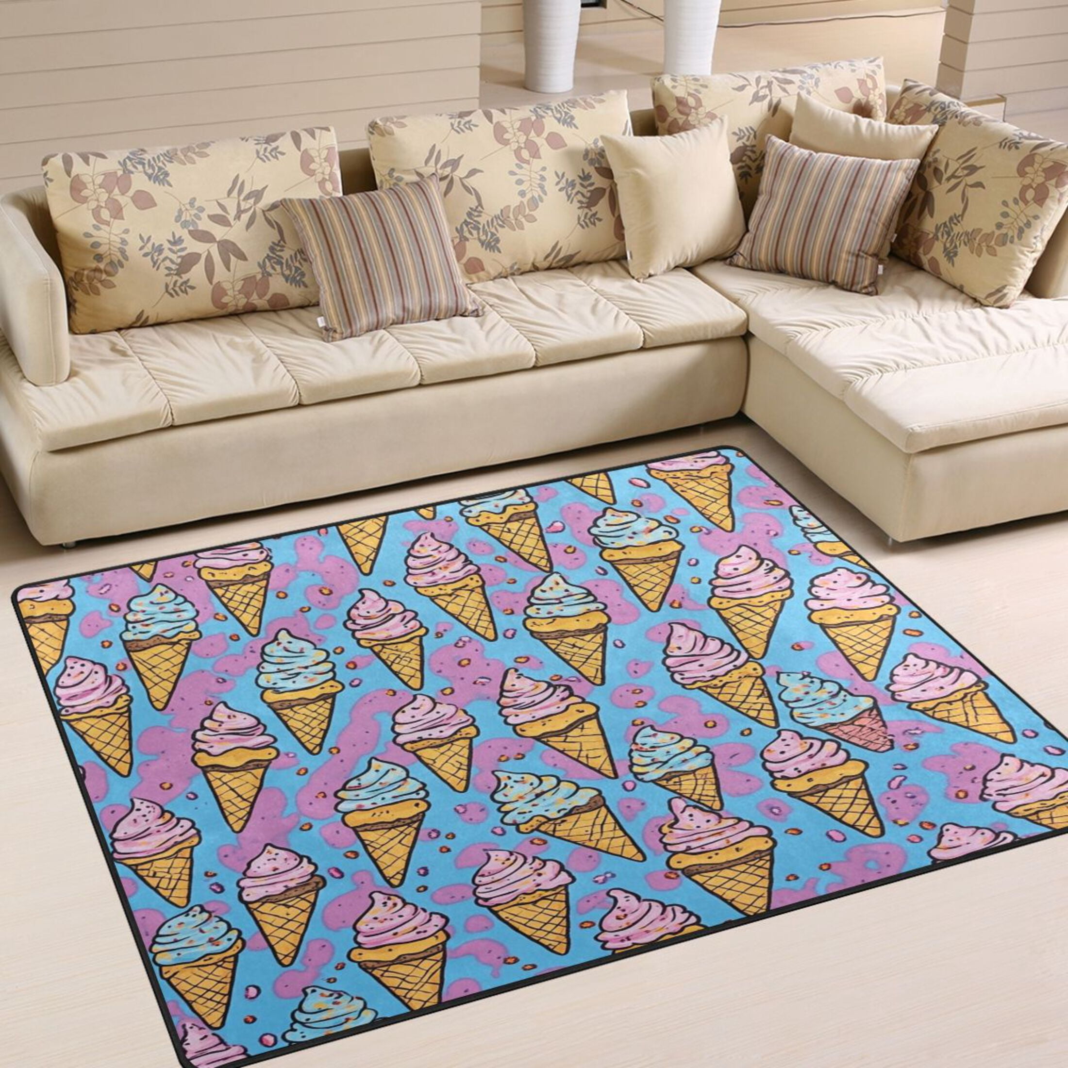 Ice Cream Rug Pattern WOBOGO Ice Cream Cones Cartoon Patterns Carpet Non-Slip Rugs Soft ...