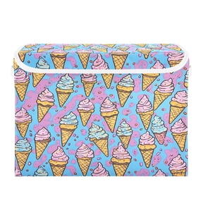 WOBOGO Ice Cream Cones Cartoon Patterns Large Collapsible Storage Box Flip Lid Fabric Decorative Organizer Container Basket with Handles 16.512.611.8in