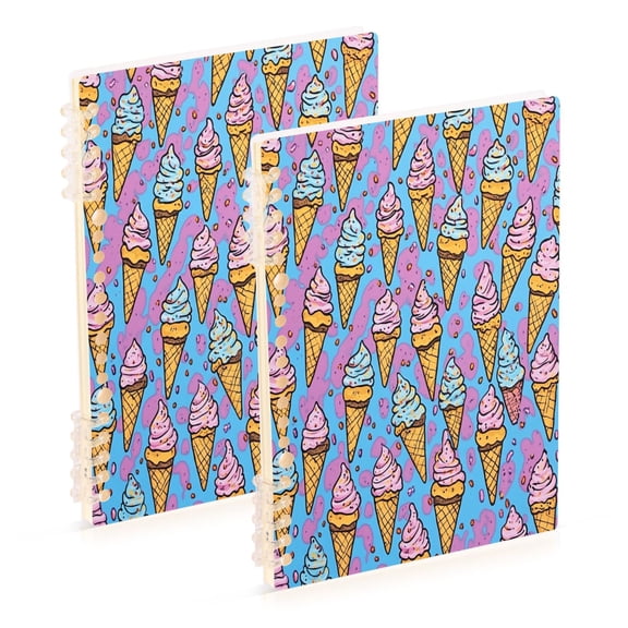 WOBOGO Ice Cream Cones Cartoon Patterns Notebook College Horizontal Grid Paper Ink Spill Resistant Water Resistant Cover 8.3x5.7x0.4in