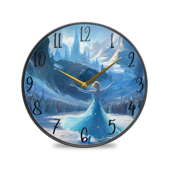 WOBOGO Ice Princess Dancing on The Ice Pattern Acrylic Wall Clock Battery Operated 9.5in Silent No Tick Bedroom Living Room Office Classroom Decoration