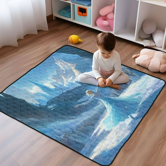 WOBOGO Ice Princess Dancing on The Ice Pattern Baby Playmats Extra Large Waterproof Rollable Activity Pads for Toddlers 5050inch