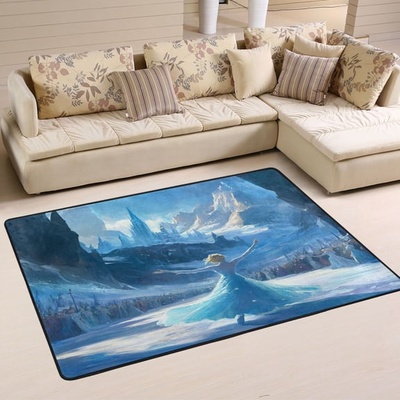 WOBOGO Ice Princess Dancing on The Ice Pattern Carpet Non-Slip Rugs Soft Doormat 36×24in Living Dining Room Bedroom Decorative