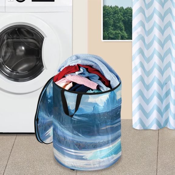 WOBOGO Ice Princess Dancing on The Ice Pattern Foldable Laundry Baskets with Carry Handle Zipper Closure Travel Bathroom College Dorm Essentials