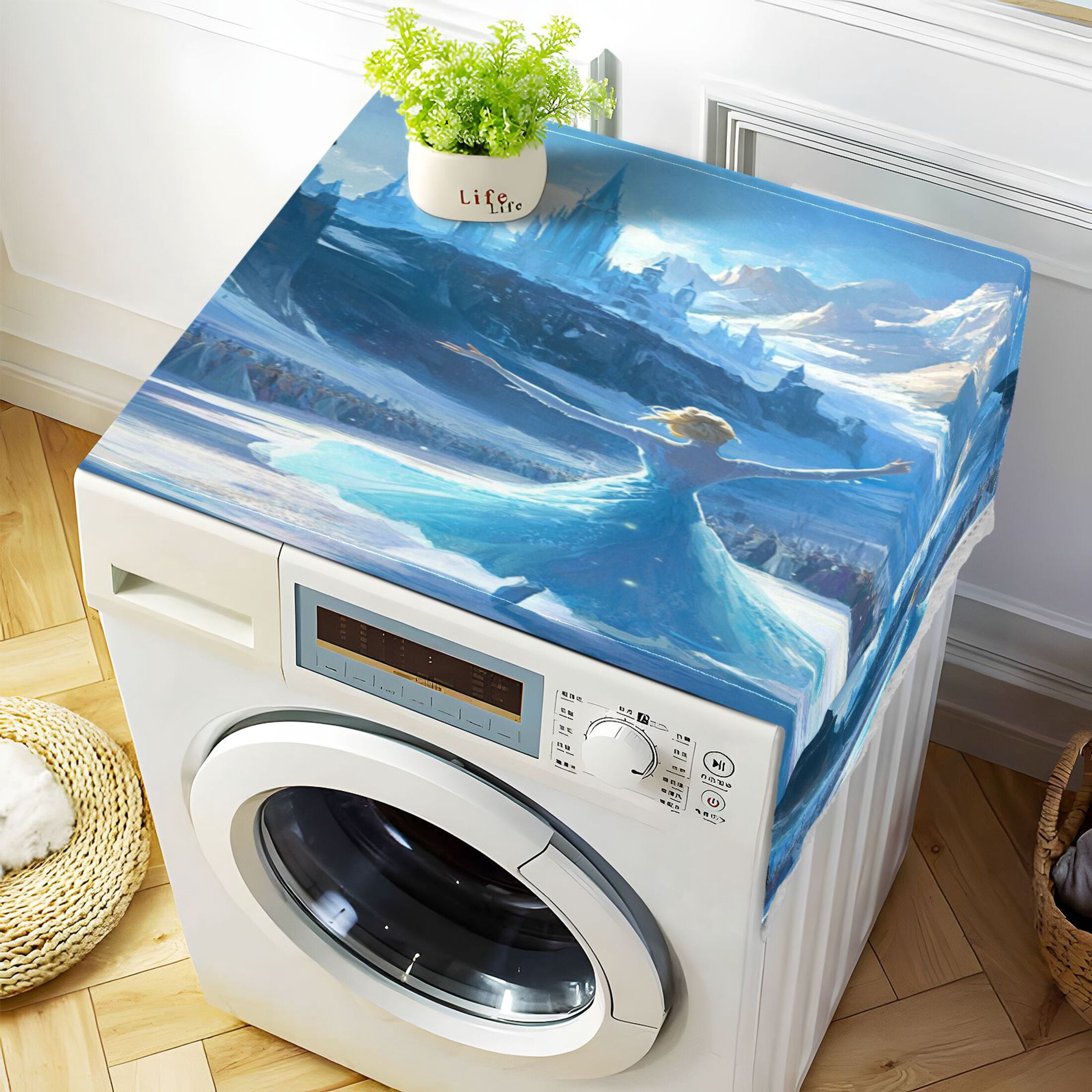 WOBOGO Ice Princess Dancing on The Ice Pattern Washing Machine Cloth Dryer Refrigerator Top Cover Protective Non-Slip Mat For Kitchen Laundry