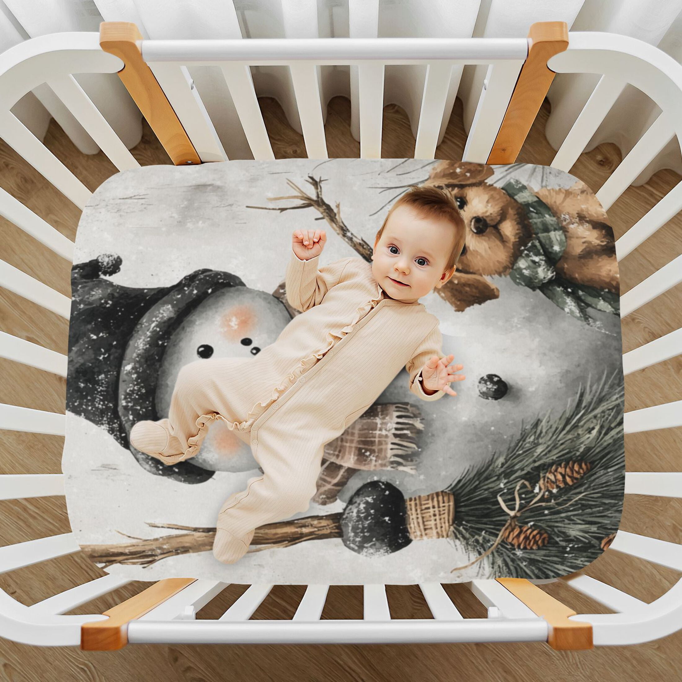 Photo inspiration: Picture Idea: Wobogo Illustrated Snowman And A Little Brown Dog Baby Crib