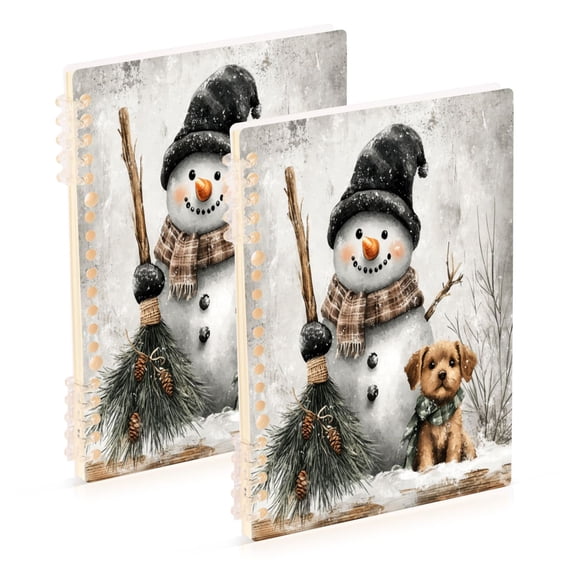 WOBOGO Illustrated Snowman and A Little Brown Dog Notebook College Horizontal Grid Paper Ink Spill Resistant Water Resistant Cover 8.3x5.7x0.4in