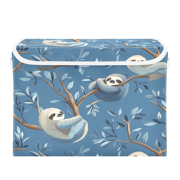 WOBOGO Illustration Of Cute Sloth Lying on The Tree Large Collapsible Storage Box Flip Lid Fabric Decorative Organizer Container Basket with Handles 16.512.611.8in