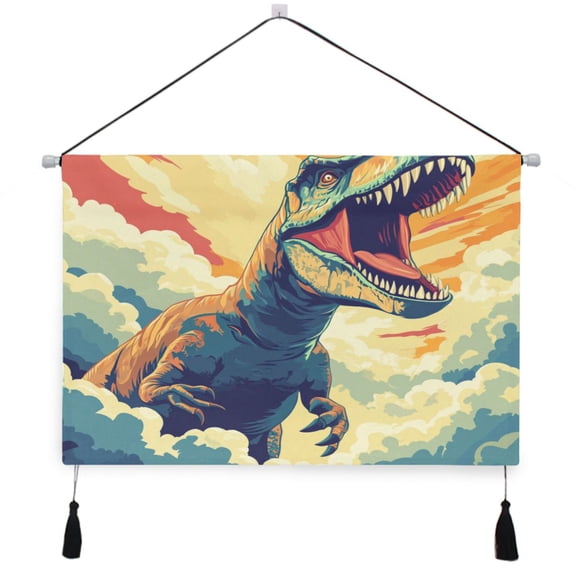 WOBOGO Illustration Of Dinosaur Roaring To The Sky Living Room Canvas Wall Art Bedroom Study Framed Canvas Print Artwork Home Office Decorations 24.516.7in