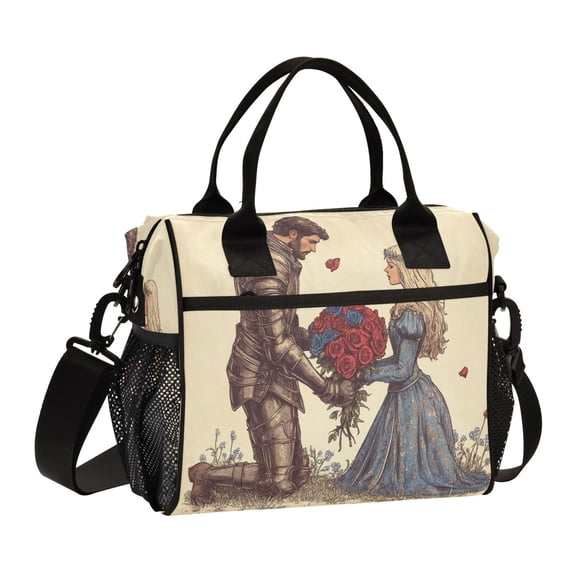 WOBOGO Illustration Of Knight Sending Flowers To Princess Lunch Bag Large Capacity Leak Proof Insulation Soft Adult Men and Women Universal 11.8×11.4×6.2in