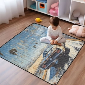 WOBOGO Illustration Of A Car on The Highway Baby Playmats Extra Large Waterproof Rollable Activity Pads for Toddlers 5050inch