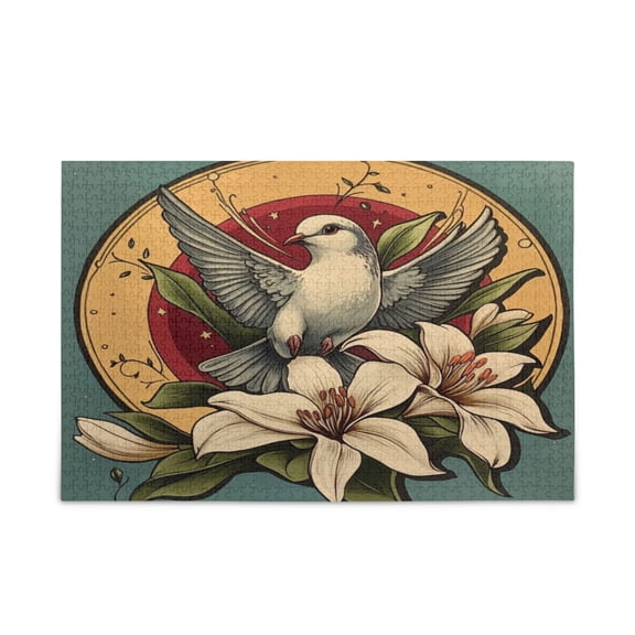 WOBOGO Illustration Of A Dove Of Peace with White Lily Puzzle Challenge 500 Piece Jigsaw Suitable for Game Night Finished Size 20.5 x 14.9in