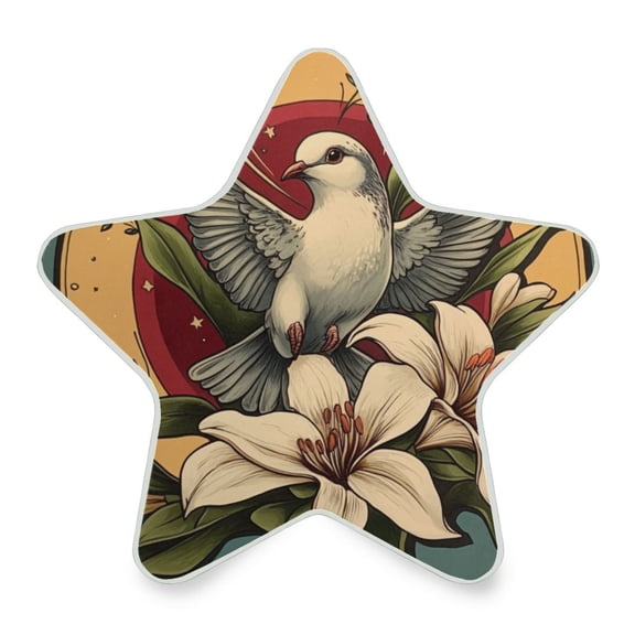 WOBOGO Illustration Of A Dove Of Peace with White Lily LED Star Night Light 0.2 Watt Wall Plug Dusk to Dawn Auto Switch Adjustable Brightness Soft White Light