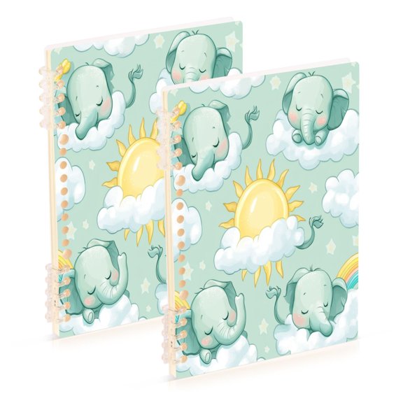 WOBOGO Illustration Of Cartoon Sleeping Baby Elephants Notebook College Horizontal Grid Paper Ink Spill Resistant Water Resistant Cover 8.3x5.7x0.4in
