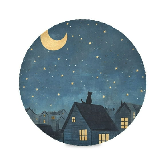 WOBOGO Illustration Of Cat Sitting on Roof Round Placemats Set of 1 Heat Resistant Washable Kitchen Table Decorations 15.4in