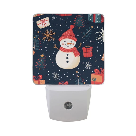 WOBOGO Illustration Of Christmas Snowman and Trees LED Night Light 2 Pcs Set 0.5 Watt Wall Plug in Dusk to Dawn Automatic Switch Soft White Light