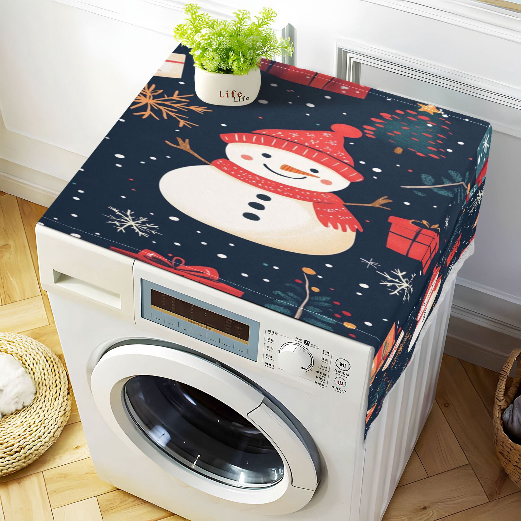WOBOGO Illustration Of Christmas Snowman and Trees Washing Machine Cloth Dryer Refrigerator Top Cover Protective Non-Slip Mat For Kitchen Laundry
