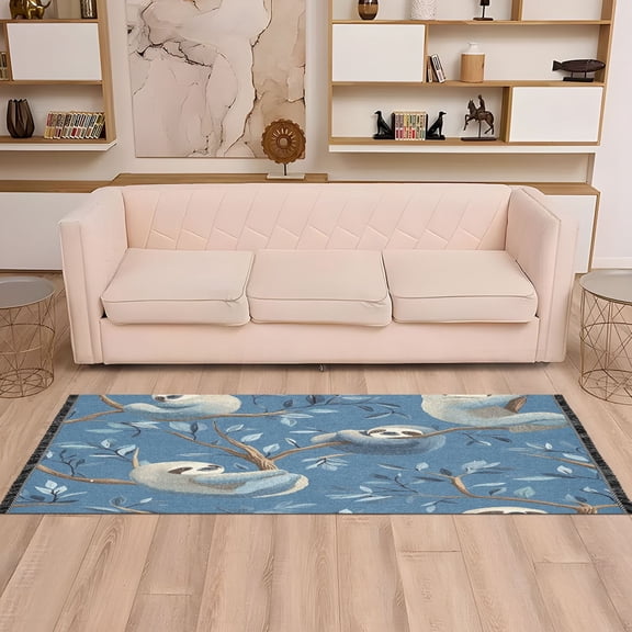 WOBOGO Illustration Of Cute Sloth Lying on The Tree Bedside long rug delicate and soft modern indoor area decor non slip carpet for bed room corridor entrance balcony
