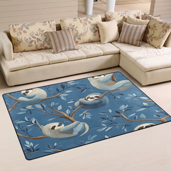 WOBOGO Illustration Of Cute Sloth Lying on The Tree Carpet Non-Slip Rugs Soft Doormat 60×39in Living Dining Room Bedroom Decorative